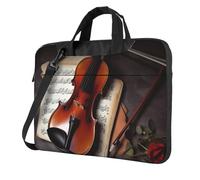 Borsa per computer portatile, borsa per il trasporto di violino spartiti musicali, borsa a tracolla con tracolla per computer, Nero, 14 inch