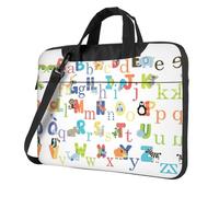 Borsa per computer portatile colorata con lettere dell'alfabeto, borsa per computer portatile, unisex, borsa a tracolla per la stagione scolastica, Nero , 15.6 inch