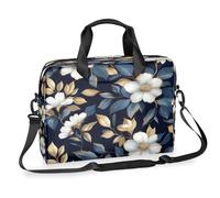Borsa per computer portatile con fiori bianchi e foglie floreali botaniche per uomini e donne, borsa per computer da 15,7 pollici con tracolla staccabile, custodia per laptop borsa messenger valigetta