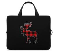 Borsa per computer portatile con motivo a quadri alce Lumberjack rosso nero divertente custodia protettiva per tablet valigetta con manico da 17 pollici