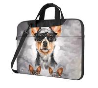 Borsa per computer portatile con occhiali con cane chihuahua per uomo donna borsa per computer portatile borsa a tracolla borsa per computer, Nero, 14 inch