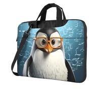 Borsa per computer portatile, con pinguino e occhiali, borsa a tracolla con tracolla, borsa per computer da 14 pollici