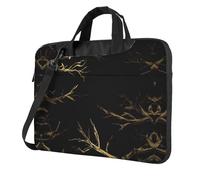 Borsa per computer portatile con stampa 3D con texture marmorizzata dorata, tracolla imbottita, semplifica la vita quotidiana, ideale per viaggi di lavoro, nero, 15.6 inch