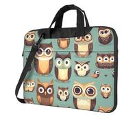 Borsa per computer portatile con stampa di gufi cartoni animati con animali e gufi per computer portatili da 13 14 15,6 pollici, Nero , 14 inch
