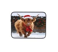 Borsa per computer portatile con stampa di mucca delle Highland invernali, con cappello natalizio, borsa per computer portatile, borsa per il trasporto, per lavoro, 30,5 cm