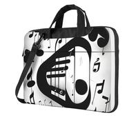 Borsa per computer portatile conveniente in bianco e nero della stampa della nota musicale alla moda e protettiva stile unico, Nero , 15.6 inch