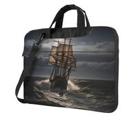 Borsa per computer portatile Custodia da trasporto a vela in tempesta Borsa a tracolla con tracolla Borsa per computer, Nero, 14 inch