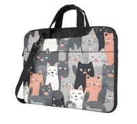 Borsa per computer portatile Custodia da trasporto carino divertente grigio gatti modello messenger borsa a tracolla borsa per computer, Nero, 14 inch