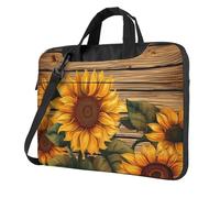 Borsa per computer portatile, custodia da trasporto per computer portatile, tavola in legno, girasole, borsa a tracolla con tracolla, borsa per computer da 14 pollici