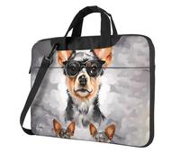 Borsa per computer portatile, custodia per il trasporto di occhiali con cane chihuahua, borsa a tracolla con tracolla per computer, Nero, 13 inch