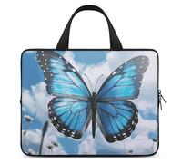 Borsa per computer portatile da 12", ultra sottile, leggera e impermeabile, in neoprene resistente, con cinturino da polso, motivo farfalla blu e nuvole