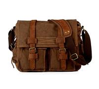 Borsa per computer portatile da 14,5 pollici, da uomo, vintage, casual, in tela, borsa messenger da uomo, in pelle militare, da viaggio, borsa a tracolla per la scuola, per notebook e laptop (caffè),
