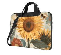 Borsa per computer portatile da 15,6 pollici, motivo api girasole, custodia vintage con tracolla, portatile, antiurto, protettiva, per il trasporto del computer, per donne e uomini, Multicolore, 13