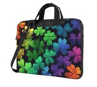 Borsa per computer portatile da 15,6 pollici, quadrifoglio arcobaleno, custodia con tracolla, portatile, antiurto, protettiva, per il trasporto del computer, per donne e uomini, Multicolore, 13 inch