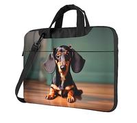 Borsa per computer portatile da donna, con stampa di impronte di zampa di cane, borsa a tracolla da 40,6 cm, Carino Bassotto Duggee, 14 inch