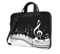 Borsa per computer portatile ultra sottile con stampa di note musicali bianche e nere da 15,6 pollici, con tracolla, custodia impermeabile per computer portatili da 13", 14" e 15,6", borsa messenger