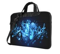 Borsa per computer portatile ultra sottile con stampa di note musicali blu da 15,6 pollici con tracolla, custodia impermeabile per computer portatili da 13", 14" e 15,6", borsa messenger portatile per