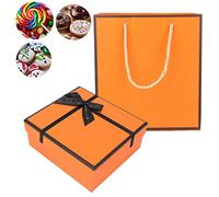 Borsa per Confezioni, Scatola Arancione con Coperchio e Fiocco, Contenitore Multifunzionale in Cartone Resistente Ideale per il Compleanno di Natale