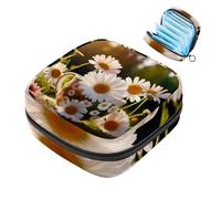 Borsa per coppette mestruali con cerniera, borsa per assorbenti igienici, bella margherita in tazza, luce del sole, morbidi tamponi per raccogliere assorbenti, borsa per ragazze donne signore