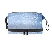 Borsa per cosmetici a doppio strato blu e bianca con scintille per donne e ragazze, borsa da viaggio per trucchi pratica borsa organizer con scomparto per pennelli, Multi, 27x15x14 cm/10.6x5.9x5.5 in,