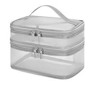 Borsa per Cosmetici a Doppio Strato, Borsa per Trucchi di Grande Capacità con Scomparti Multipli, Borsa per Trucchi da Viaggio Portatile con Maniglia e Divisori, Borsa Compatibile con(Grigio)