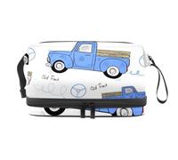 Borsa per cosmetici a doppio strato colorata con camion vecchi, per donne e ragazze, borsa da viaggio per trucchi, pratica borsa organizer con scomparto per pennelli, Multi, 27x15x14 cm/10.6x5.9x5.5