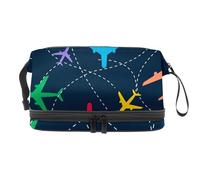 Borsa per cosmetici a doppio strato con aereo Fly in the Sky, per donne e ragazze, borsa da viaggio per trucchi, pratica borsa organizer con scomparto per pennelli, Multi, 27x15x14 cm/10.6x5.9x5.5 in,