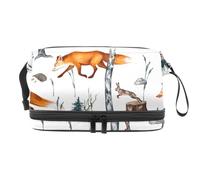 Borsa per cosmetici a doppio strato con animali della foresta ad acquerello, volpe, riccio, lepre, gufo, per donne e ragazze, borsa da viaggio per trucchi pratica borsa organizer con scomparto per