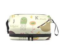 Borsa per cosmetici a doppio strato con animali dello zoo, per donne e ragazze, trousse da viaggio per trucchi, pratica borsa organizer con scomparto per pennelli, Multi, 27x15x14 cm/10.6x5.9x5.5 in,