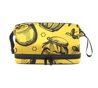 Borsa per cosmetici a doppio strato con ape a nido d'ape e barattolo di miele, per donne e ragazze, borsa da viaggio per trucchi pratica borsa organizer con scomparto per pennelli, Multi, 27x15x14