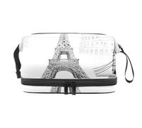Borsa per cosmetici a doppio strato con architettura europea famosa città, per donne e ragazze, borsa da viaggio per trucchi pratica borsa organizer con scomparto per pennelli, Multi, 27x15x14