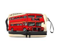 Borsa per cosmetici a doppio strato con autobus a due piani Londra, per donne e ragazze, borsa da viaggio per trucchi, pratica borsa organizer con scomparto per pennelli, Multi, 27x15x14