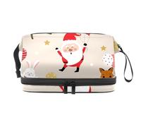 Borsa per cosmetici a doppio strato con Babbo Natale, cervo, coniglio, volpe, scoiattolo, per donne e ragazze, borsa da viaggio per trucchi pratica borsa organizer con scomparto per pennelli, Multi,