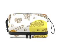 Borsa per cosmetici a doppio strato con barattolo di miele e ape a nido d'ape, per donne e ragazze, borsa da viaggio per trucchi, pratica borsa organizer con scomparto per pennelli, Multi, 27x15x14
