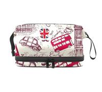 Borsa per cosmetici a doppio strato con cartolina britannica Londra Regno Unito, per donne e ragazze, borsa da viaggio per trucchi, pratica borsa organizer con scomparto per pennelli, Multi, 27x15x14
