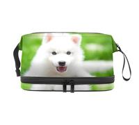 Borsa per cosmetici a doppio strato con cucciolo di husky, per donne e ragazze, borsa da viaggio per trucchi, pratica borsa organizer con scomparto per pennelli, Multi, 27x15x14 cm/10.6x5.9x5.5 in,