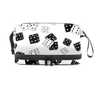 Borsa per cosmetici a doppio strato con dadi neri e bianchi, per donne e ragazze, trousse da viaggio per trucchi, pratica borsa organizer con scomparto per pennelli, Multi, 27x15x14 cm/10.6x5.9x5.5