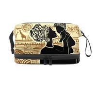 Borsa per cosmetici a doppio strato con donne nere americane che tengono un bambino tra le braccia, borsa da viaggio per trucchi pratica borsa organizer con scomparto per pennelli, Multi, 27x15x14