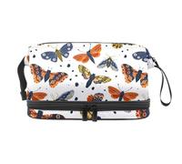 Borsa per cosmetici a doppio strato con farfalle e falene acquerello, per donne e ragazze, borsa da viaggio per trucchi pratica borsa organizer con scomparto per pennelli, Multi, 27x15x14