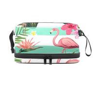 Borsa per cosmetici a doppio strato con fenicottero nelle piante tropicali della giungla, per donne e ragazze, borsa da viaggio per trucchi pratica borsa organizer con scomparto per pennelli, Multi,