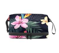 Borsa per cosmetici a doppio strato con fenicottero nelle piante tropicali della giungla, per donne e ragazze, borsa da viaggio per trucchi pratica borsa organizer con scomparto per pennelli, Multi,