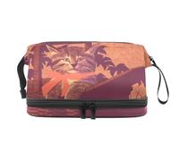 Borsa per cosmetici a doppio strato con gatto con fiocco rosso per donne e ragazze, borsa da viaggio per trucchi pratica borsa organizer con scomparto per pennelli, Multi, 27x15x14 cm/10.6x5.9x5.5 in,