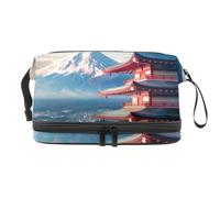 Borsa per cosmetici a doppio strato con immagine del Monte del Tempio del Giappone, per donne e ragazze, borsa da viaggio per trucchi, pratica borsa organizer con scomparto per pennelli, Multi,