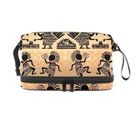 Borsa per cosmetici a doppio strato con indiani americani che ballano per donne e ragazze, borsa da viaggio per trucchi pratica borsa organizer con scomparto per pennelli, Multi, 27x15x14