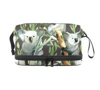 Borsa per cosmetici a doppio strato con koala grigio acquerello per donne e ragazze, borsa da viaggio per trucchi pratica borsa organizer con scomparto per pennelli, Multi, 27x15x14 cm/10.6x5.9x5.5