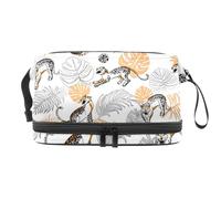 Borsa per cosmetici a doppio strato con leopardo nelle foglie tropicali, per donne e ragazze, borsa da viaggio per trucchi, pratica borsa organizer con scomparto per pennelli, Multi, 27x15x14