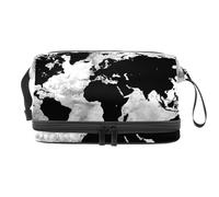 Borsa per cosmetici a doppio strato con mappa del mondo grunge, per donne e ragazze, borsa da viaggio per trucchi, pratica borsa organizer con scomparto per pennelli, Multi, 27x15x14 cm/10.6x5.9x5.5