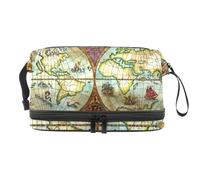 Borsa per cosmetici a doppio strato con mappa del mondo, per donne e ragazze, borsa da viaggio per trucchi, pratica borsa organizer con scomparto per pennelli, Multi, 27x15x14 cm/10.6x5.9x5.5 in,
