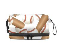 Borsa per cosmetici a doppio strato con mazza da baseball e palline, per donne e ragazze, borsa da viaggio per trucchi pratica borsa organizer con scomparto per pennelli, Multi, 27x15x14