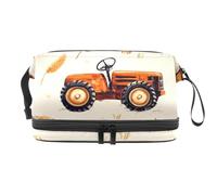 Borsa per cosmetici a doppio strato con mazzo di grano e trattori, per donne e ragazze, borsa da viaggio per trucchi e trucchi, pratica borsa organizer con scomparto per pennelli, Multi, 27x15x14